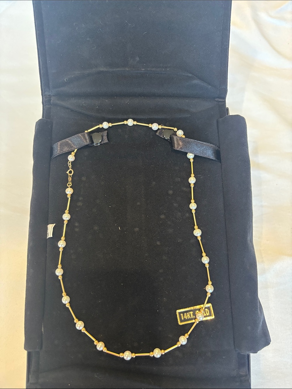 14K Gold Tone Pearl Station Necklace - Gold
